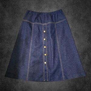 Vintage denim Blue A-Line buttondown Midi Skirt